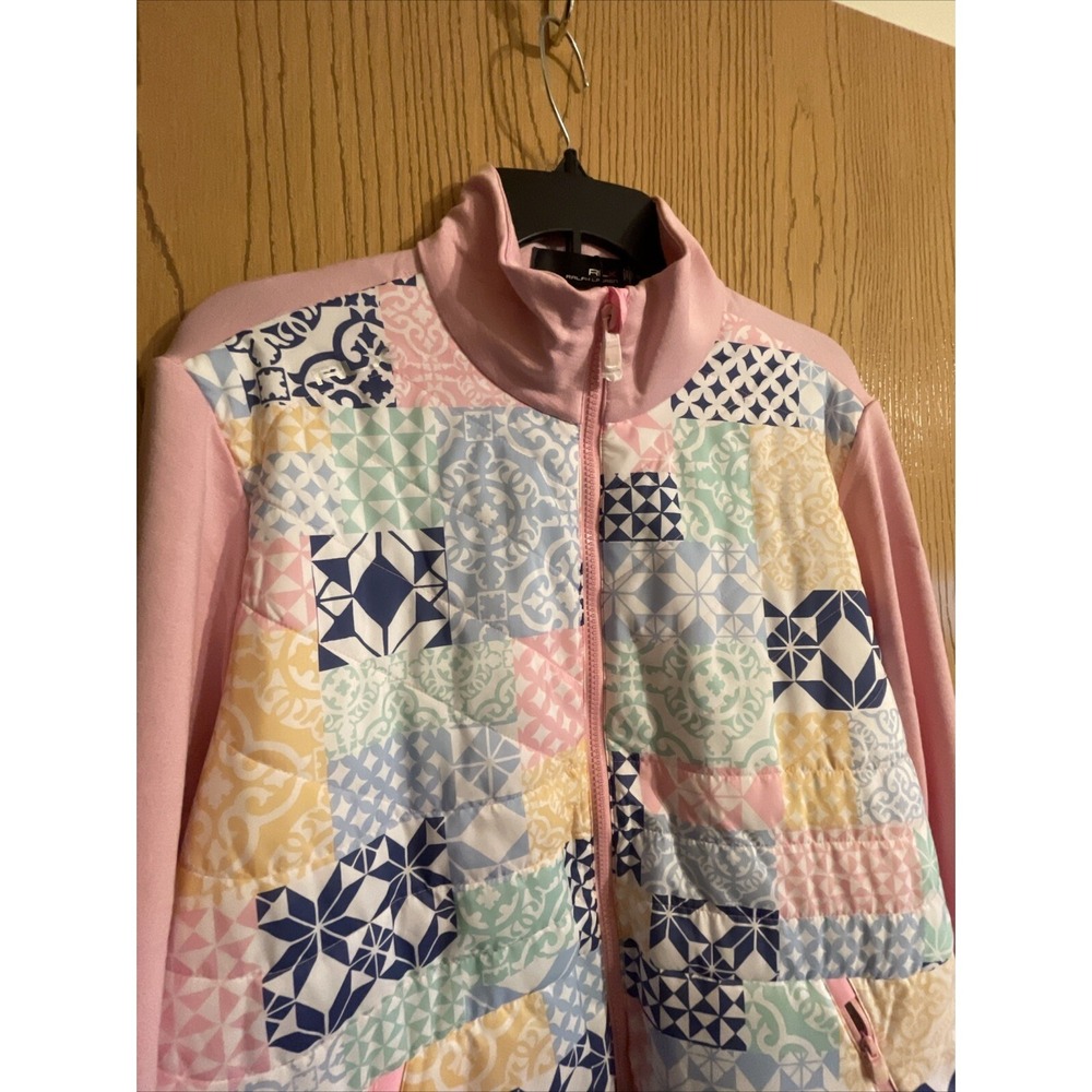 Women's RLX Quilted Geometric Color Block Zip Up Jacket Pink Size XL